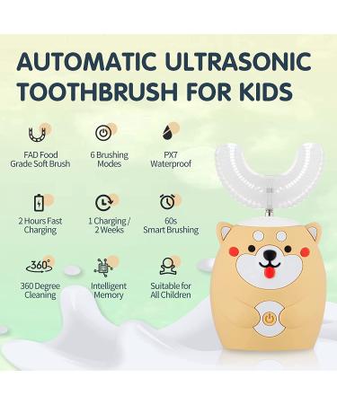 Kids Electric Toothbrush Age 2-15 | Ultrasonic, 3 Brush Heads, 6 Modes, U-Shaped | 360 Oral Cleaning for Toddlers & Children Yellow-dog - Buy Online on GoSupps.com