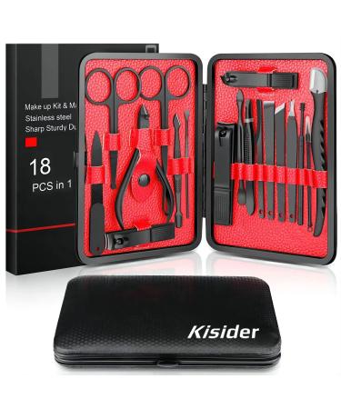 Update 2022 Version Manicure Set - Kisider Professional Nail Clippers Set 18 in 1 Grooming Kit Sharp and Durable Stainless Steel Nail Scissors Nail Cutter Pedicure Set Great Gift for Men  Women 18 Piece Set Black