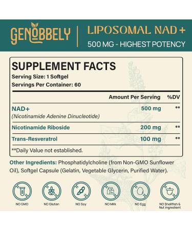 GENOBBELY 800mg Liposomal NAD+ & NR Supplement - Trans-Resveratrol - DNA Repair, Anti-Aging, Brain Health - 120-Day Supply - 2 Pack - Buy Online on GoSupps.com