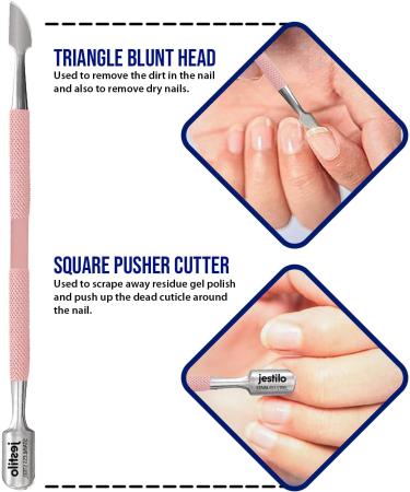 Jestilo Stainless Steel Cuticle Pusher and UV Gel Nail Polish Remover Pack of 2 Cuticle Remover & Trimmer | Nail Art Tools Scraper and Cleaner (Pink) - Buy Online on GoSupps.com
