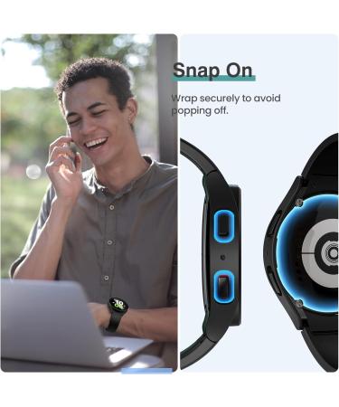 Tensea 4+4 Pack Galaxy Watch 5 & 4 Screen Protector and Case Set 44mm - Anti-Fog Tempered Glass Film with Hard PC Bumper Cover - Clear/Black/Silver/Blue - Buy Online on GoSupps.com