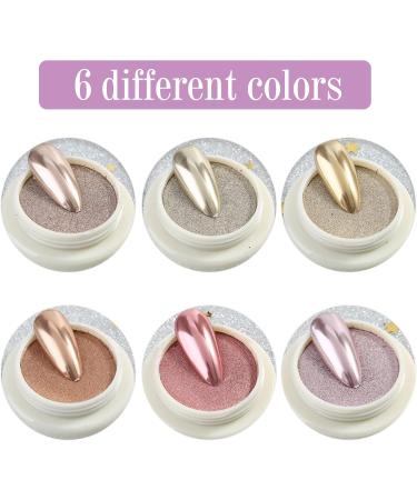 6 Colors Rose Gold Chrome Glitter Powder - Metallic Nail Art & DIY Makeup | Mirror Effect for Face & Body - Buy Online on GoSupps.com