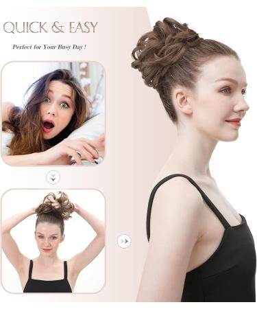 FESHFEN Messy Bun Hair Scrunchie Synthetic Updo - Light Auburn | Thick Curly Wavy Hairpiece for Women & Girls - Buy Online on GoSupps.com