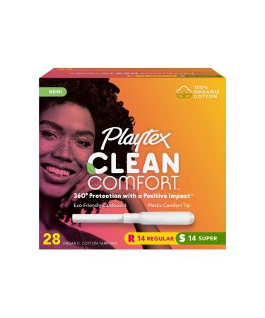 Playtex Clean Comfort Organic Cotton Tampons, Multipack (14ct Regular/14ct Super Absorbency), Fragrance-Free, Organic Cotton - 28ct - Buy Online on GoSupps.com