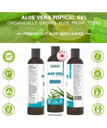 Aloe Vera Topical Gel Sunburn Relief - Soothing Moisturizer After Sun - for Face Body Hair - Made from 100% Pure Organic Cold Pressed Aloe Vera Gel For Face - with Vitamin C - Made in Canada (240 g (Pack of 1)) - Buy Online on GoSupps.com
