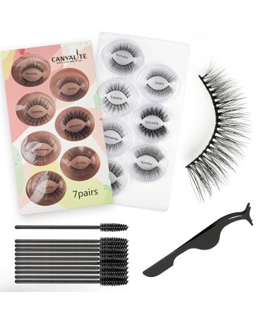 Canvalite 3D Cat Eye False Eyelashes Set - 7 Pairs Reusable Faux Mink Lashes with Tweezers | Perfect for Glam Looks - Buy Online on GoSupps.com