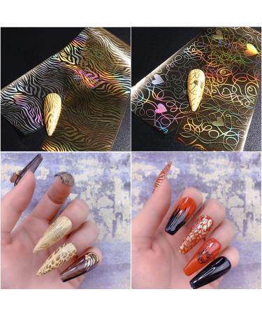 Gold Nail Foil Transfer Stickers - Holographic Designer Nail Art Supplies - 3D Glitter Line Manicure Accessories - 16 Sheets - Buy Online on GoSupps.com