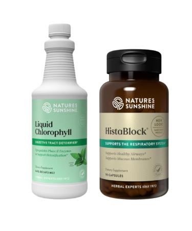 Nature's Sunshine Detox & Seasonal Support Bundle Liquid Chlorophyll (16 fl oz) + HistaBlock (90 Capsules) for Gut Cleanse, Energy, Immunity & Respiratory Health