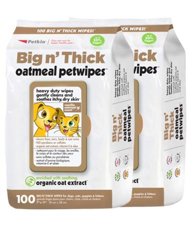 Petkin Oatmeal Pet Wipes for Dogs and Cats (Large Size Wipes, Big n' Thick)  Soothes Itchy, Dry Skin and Cleans Your Pet's Ears, Eyes, Face, Butt, and Body  Various Multipacks Available 200 Wipes