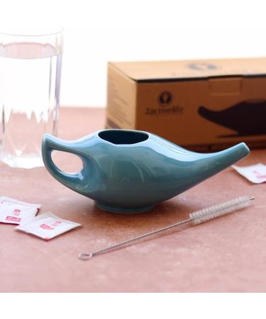 Ceramic Neti Pot Set - Premium Handcrafted Blue Sinus Rinse Kit with 5 Sachet Neti Salt - 225ml Capacity - Buy Online on GoSupps.com