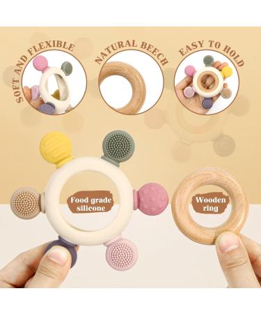 Soodyoow Bei ring Baby | Silicone & Wooden Biting Toy for Teething | Safe for Babies 3 Months+ - Buy Online on GoSupps.com