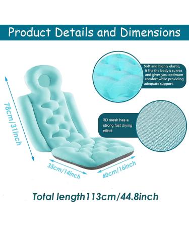 Ergonomic Full Body Bath Pillow with 10 Powerful Suction Cups - Neck and Back Support - Blue with Suction for Shower, Tub, Jacuzzi - Buy Online on GoSupps.com
