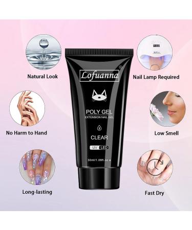 Lofuanna Poly Gel Nail Kit - Clear Poly Extension Gel Starter Kit with Lamp, Slip Solution & Nail Strengthening Brush - DIY for Beginners - Buy Online on GoSupps.com