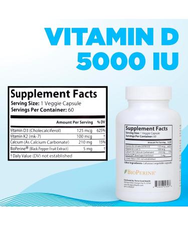Thrive Good Vitamin K2 D3 - Daily Multivitamin Supplement for Men & Women with Vitamin D3, Calcium, and Black Pepper Extract - 60 Veggie Capsules - Buy Online on GoSupps.com