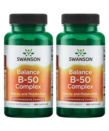Swanson B-50 Complex - Vitamin Supplement Promoting Energy & Metabolism Support - May Support Heart Health & Memory - (100 Capsules) (2 Pack) 100 Count (Pack of 2)