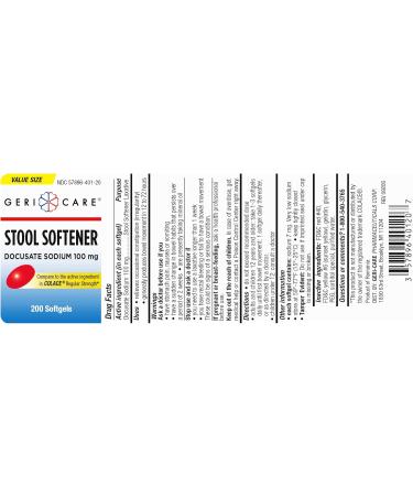 Buy DOCUSATE SODIUM Stool Softener 100 MG - 200 Softgels | Geri Care - Fast International Shipping - Buy Online on GoSupps.com