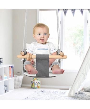 Milan Secure Canvas & Wooden Baby Hanging Swing Seat - Indoor & Outdoor Hammock for Kids 6-36 Months - Gray & White - Buy Online on GoSupps.com
