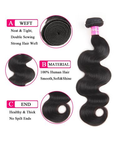 Body Wave Brazilian Human Hair Bundles with Closure - 10/12/14+10 Inch Virgin Hair Weave Extension Bundle with 4x4 Lace Closure - 12A Unprocessed Weft - Natural Color - Buy Online on GoSupps.com