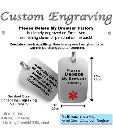 Custom Engraved Delete My Browser History Dog Tag Necklace - Unique Geek Gift | Stainless Steel with Red Symbol - Buy Online on GoSupps.com