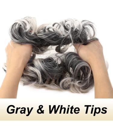 JJstar 2PCS Messy Bun Hair Pieces - Curly Fake Hair Buns for Women - High Heat Resistant Synthetic Fiber Scrunchies - Gray & White Tips - Buy Online on GoSupps.com