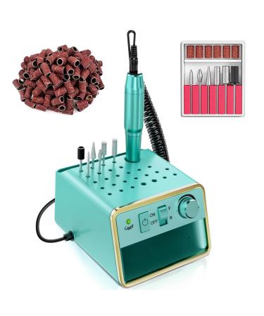ALLE S Nail Drill Electric Nail Drill Kit USB Powered Compact & Portable with 28 Storage Holes 20000 RPM 6 Nail Drill Bits 106 Sanding Bands Ultimate Precision for Nail Art Enthusiasts(Green)