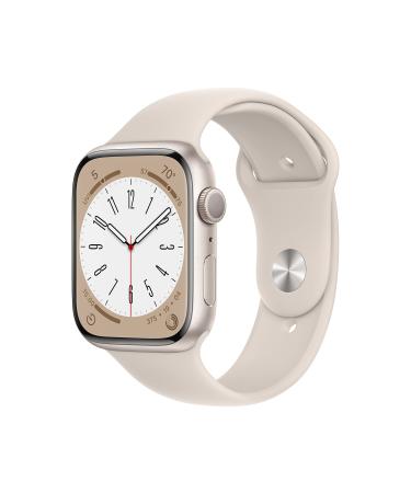 Apple Watch Series 8 GPS 45mm Smart Watch w/Starlight Aluminum Case with Starlight Sport Band - M/L. Fitness Tracker, Blood Oxygen & ECG Apps, Always-On Retina Display, Water Resistant 45mm M/L - fits 160210mm wrists 45mm Starlight Aluminium Case w Starli
