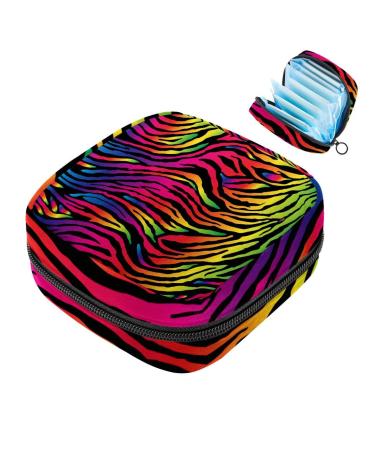 Menstruation pad bag with zipper women's napkin bag tampons collective bags for women and girls (rainbow zebra printing)