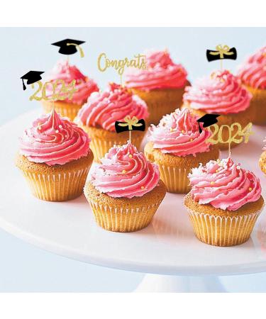 25PCS Cupcake Toppers Graduation Decorations 2024 2024 Graduation Cake Topper Glitter Gold and Black Cake Topper Grad Cap Diploma Cake Decorations 2024 Graduation Theme Party Supplies - Buy Online on GoSupps.com