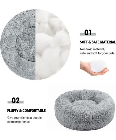 DDSNTY Calming Donut Dog Bed - Anti-Slip, Anti-Anxiety, Fluffy & Durable - 28x28 - Light Grey - Buy Online on GoSupps.com