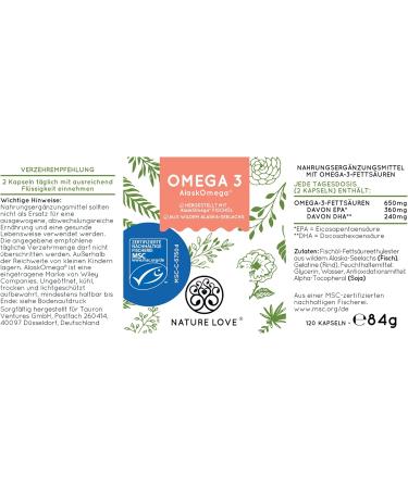 Omega 3 High Dose - 650mg Fatty Acids per Daily Dose - 120 Additive-Free Capsules | Alaskomega (MSC Certified) - Made in Germany - Buy Online on GoSupps.com