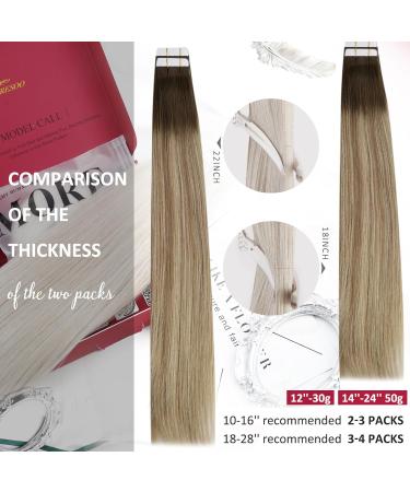 Moresoo Balayage Blonde Tape in Hair Extensions Dark Brown to Chestnut Brown #3/8/22 | Real Human Hair 18 Inch 20 Pieces/50g - Buy Online on GoSupps.com
