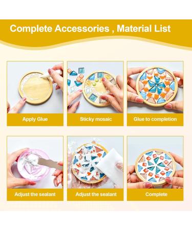DIY Glass Mosaic Tiles Kit with Wooden Coaster - 4 Sets, Mixed Colors, Adults Craft Materials for Handmade Home Decor Gifts - Buy Online on GoSupps.com