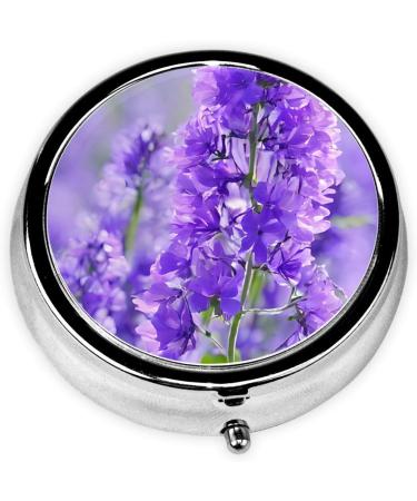 Purple Lavender Flowers Mini Round Pill Box | 3 Compartment Portable Organizer for Travel & Home - Buy Online on GoSupps.com