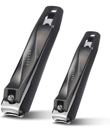 FERYES Nail Clippers Set - Stainless Steel Clippers with Catcher, 2 PCS for Fingernails and Toenails - Includes Black Metal Case - Buy Online on GoSupps.com