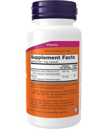 Now Foods Pantothenic Acid 500 mg - 100 Capsules | Support Energy & Metabolism - Buy Online on GoSupps.com