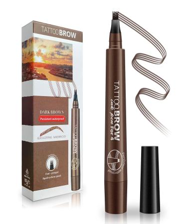 4 Point Eyebrow Pencil Dark Brown Waterproof Tint Makeup Pen Creates Natural Looking Brows and Stays on 24H