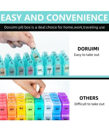 Monthly Pill Box Organizer 2 Times a Day AM PM Medicine Holder with 32 Compartments - Easy Open Design for Kids, Elderly, and Arthritic Hands - Cyan - Buy Online on GoSupps.com