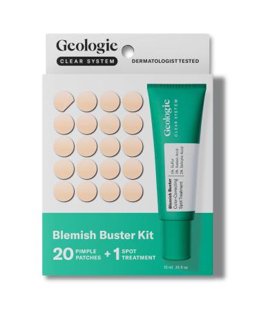 Geologie Blemish Buster Kit | Hydrocolloid Acne Pimple Patches & Spot Treatment Cream | Fast-Acting Zit Relief Reduce Redness & Blemish Recovery to Prevent Acne Scars | Geologie Clear System