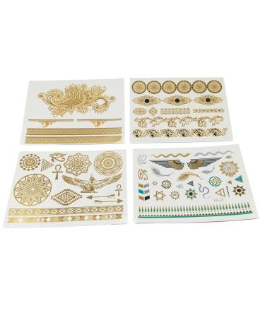 Yueton Metallic Temporary Tattoos - 9 Sheets Gold, Silver & Multi-color Flash Tattoos for Body Art - Waterproof & Removable Stickers for Teens, Men, Women & Girls - Buy Online on GoSupps.com