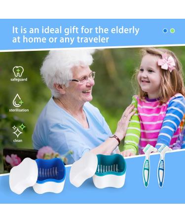 Supaway Dental Retainer Box - 2-Piece Prosthesis Container with Cleaning Brushes | Ideal for False Teeth Storage - Green & Blue - Buy Online on GoSupps.com