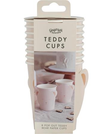 Ginger Ray White Paper Cups with Teddy Bear Ears - 8-Pack Baby Shower Tableware | Neutral Design for eCommerce Shipping - Buy Online on GoSupps.com