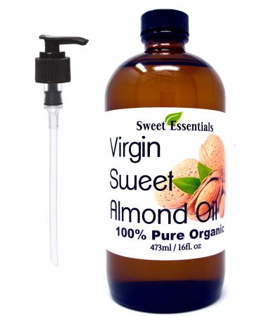 Organic Unrefined Sweet Almond Oil | Imported From Italy | 100% Pure | Cold Pressed | Hexane Free | Great For Hair Skin & Nails | Carrier Oil (16 Fluid Ounces - Glass Bottle w/Pump) - Buy Online on GoSupps.com
