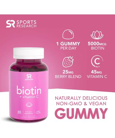 Sports Research Biotin + Vitamin C Gummies - Natural Berry Flavor, 60 Count - Buy Online on GoSupps.com