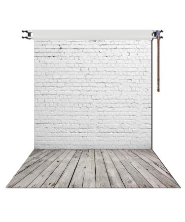HUAYI 5X7ft White Brick Wall With Gray Wooden Floor Photography Vinyl Backdrop D-2504 5x7ft(150x220cm)