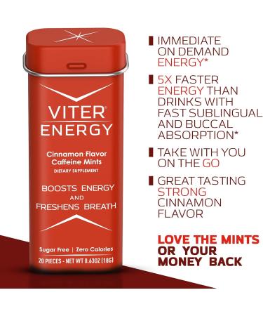 Viter Energy Caffeine Mints 40mg Caffeine Energy Supplement Caffeine Pills 20 Pieces - Cinnamon - Pack Of 6 - Buy Online on GoSupps.com