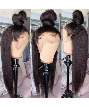 28 inch Kinky Straight Lace Front Wig | 13x4 Yaki Straight | 180% Density | Brazilian Virgin Human Hair | Pre Plucked with Baby Hair | Natural Black - Buy Online on GoSupps.com