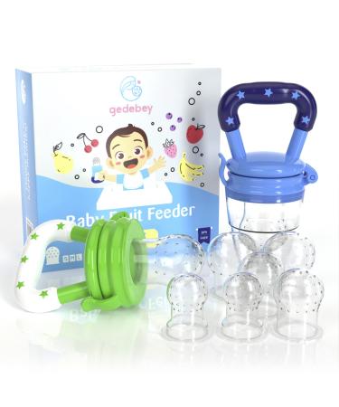 Gedebey Baby Fruit Feeder Pacifier - 2 Pack Silicone Baby Feeder Pacifiers | Frozen Fruit Teether | Baby Food Feeder Pacifier | Food Pacifier for Babies | Fruit Feeder Pacifier for Babies (Blue&Green)
