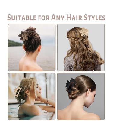8Pcs 3.5 Inch Hair Claw Clips for Thick Hair - Cute Flower & Matte Square Styles | Strong Jaw Clips for Women - Buy Online on GoSupps.com