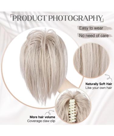 PORSMEER 10 Inch Claw Clip Ponytail Hair Extension in Silver Blonde - Messy Bun Chignon Updo for Women and Girls - Buy Online on GoSupps.com
