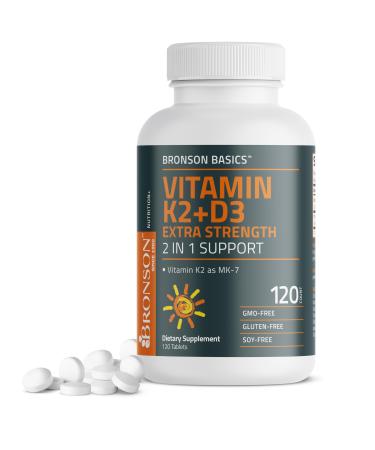 Bronson Vitamin K2 (MK7) with D3 Supplement Extra Strength 2 in 1 Support, 10,000 IU Vitamin D3 & 120 mcg K2 MK-7, 120 Tablets 120 Count (Pack of 1)